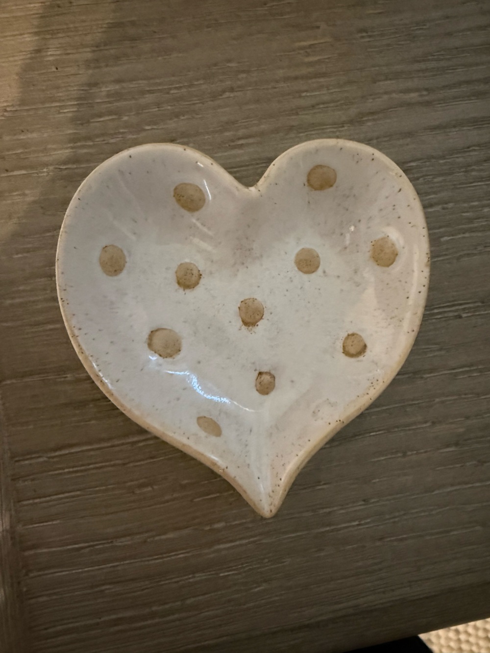 Heart Shaped Ceramic Trinket Dish - Cream with Gold Dots